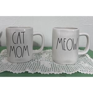 Rae Dunn Coffee Cups Cat Mom Meow Mugs Set of 2 Cat Lover Kitten Kitties Tea